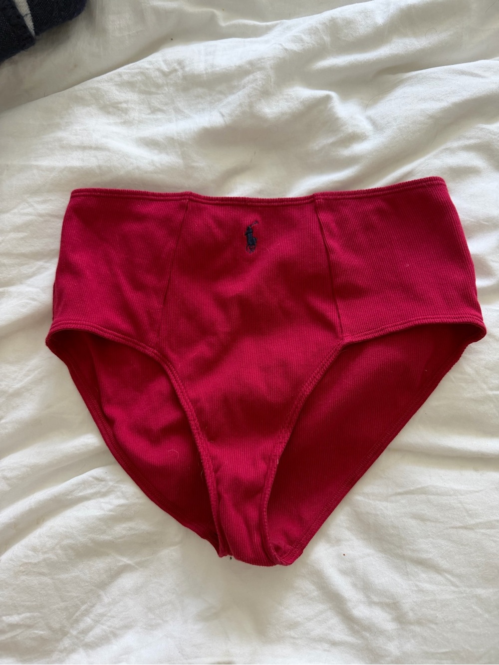 Polo by Ralph Lauren  Red Ribbed High-Waist Briefs with Navy Pony